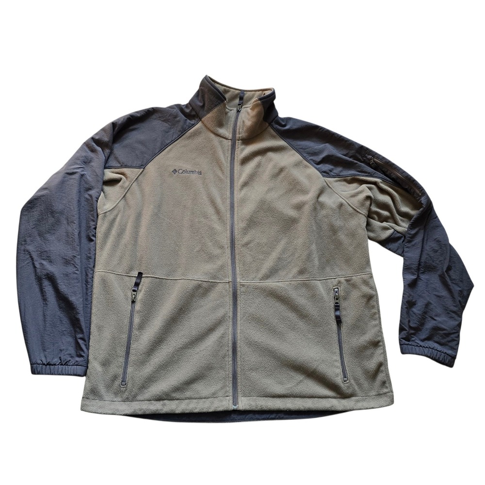 Columbia Mens Full Zip Fleece Jacket Gray Colorblock Outdoor Coat Size Large